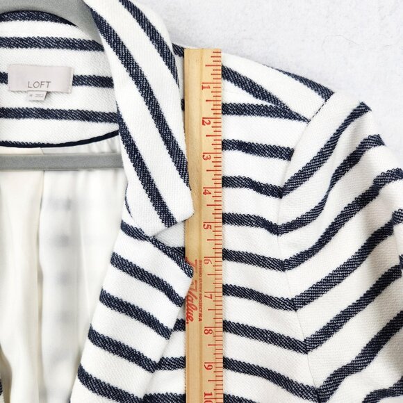 Ann Taylor LOFT Jacket Womens 14 White Navy Blue Striped Nautical Blazer Career - Picture 4 of 11